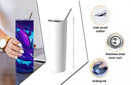 Cana termică de călătorie cu pai 590 ml – alb minimalist