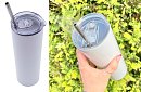 Cana termică de călătorie cu pai 590 ml – alb minimalist