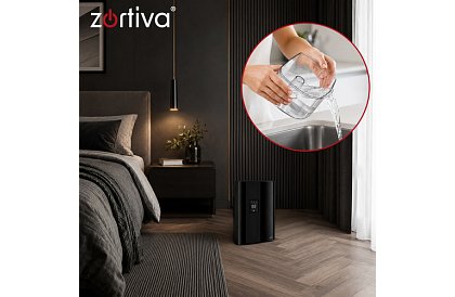 Dezumidificator de aer Zortiva 90 W, 2 l, higrometru, temporizator, telecomandă – negru