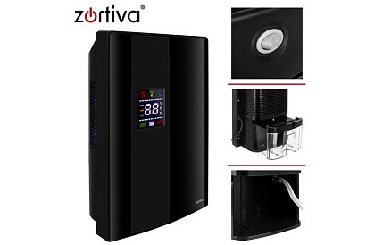 Dezumidificator de aer Zortiva 90 W, 2 l, higrometru, temporizator, telecomandă – negru