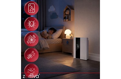 Dezumidificator de aer Zortiva 90 W, 2 l, higrometru, temporizator, telecomandă - alb