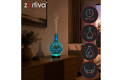 Aromaterapie difuzor Zortiva 200 ml, lampă LED RGB, efect 3D, aromaterapie