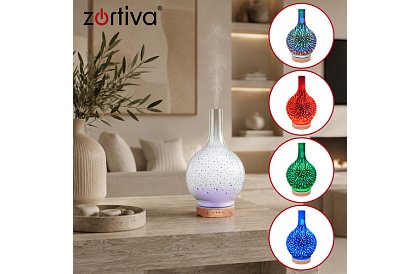 Aromaterapie difuzor Zortiva 200 ml, lampă LED RGB, efect 3D, aromaterapie