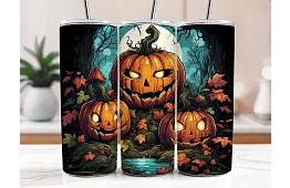Cana termică de călătorie cu pai 590 ml – Dovleci de Halloween în pădure 03