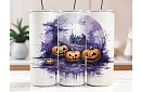 Cana termică de călătorie cu pai 590 ml – Casă bântuită de Halloween și dovleac 04