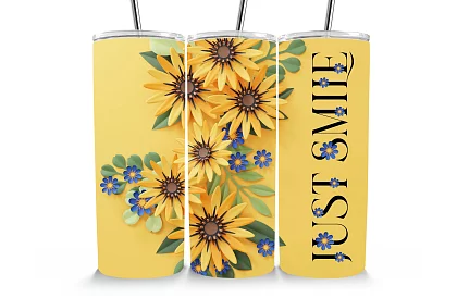 Cana termică de călătorie cu pai 590 ml – Flori galbene și Just Smile 07