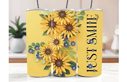 Cana termică de călătorie cu pai 590 ml – Flori galbene și Just Smile 07