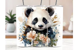 Cana termică de călătorie cu pai 590 ml – Panda drăguță și flori 09