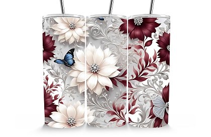 Cana termică de călătorie cu pai 590 ml – Flori elegante cu fluture 11