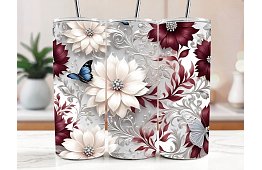 Cana termică de călătorie cu pai 590 ml – Flori elegante cu fluture 11