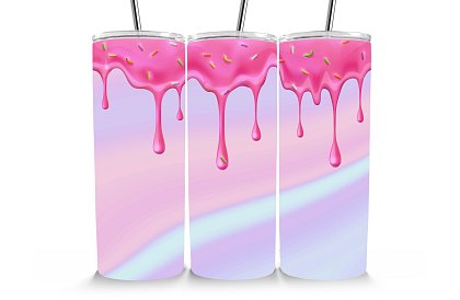 Cana termică de călătorie cu pai 590 ml – Glazură roz dulce cu topping 14