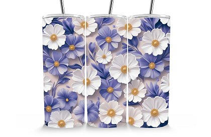 Cana termică de călătorie cu pai 590 ml – Flori delicate violet și albe 16