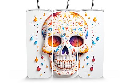 Cana termică de călătorie cu pai 590 ml – Skull mexican Santa Muerte 21