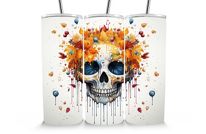 Cana termică de călătorie cu pai 590 ml – Skull de toamnă Calavera cu frunze 29