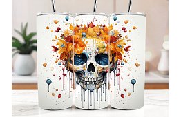 Cana termică de călătorie cu pai 590 ml – Skull de toamnă Calavera cu frunze 29