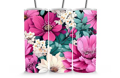 Cana termică de călătorie cu pai 590 ml – Flori roz și albe  37