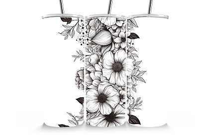 Cana termică de călătorie cu pai 590 ml – Grădina florală alb-negru 64