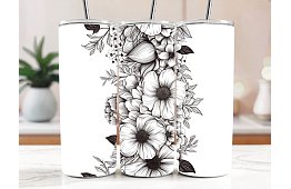 Cana termică de călătorie cu pai 590 ml – Grădina florală alb-negru 64