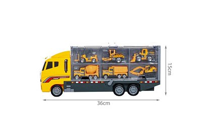 Set de camion de marfă - 6 mașinuțe și utilaje de construcții