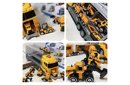Set de camion de marfă - 6 mașinuțe și utilaje de construcții