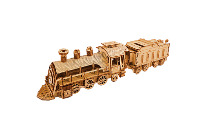3D puzzle din lemn - Locomotivă cu abur cu tender