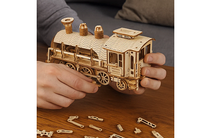 3D puzzle din lemn - Locomotivă cu abur cu tender
