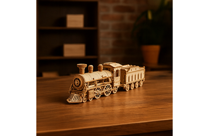 3D puzzle din lemn - Locomotivă cu abur cu tender