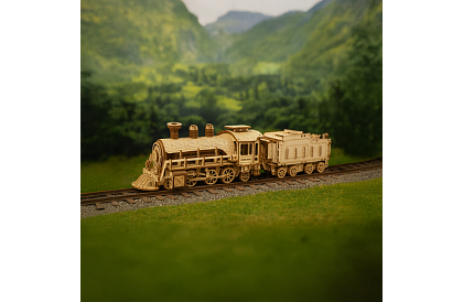 3D puzzle din lemn - Locomotivă cu abur cu tender