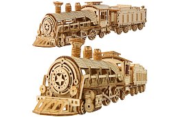 3D puzzle din lemn - Locomotivă cu abur cu tender