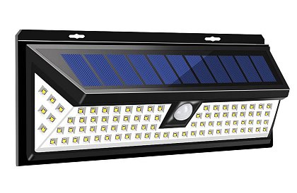 Lampă solară cu 90 de LED-uri, cu senzor de mișcare și crepuscular.