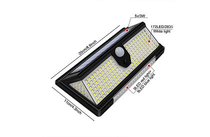 Lampă solară cu 190 de LED-uri, cu senzor de mișcare și crepuscular.