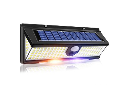 Lampă solară cu 190 de LED-uri, cu senzor de mișcare și crepuscular.