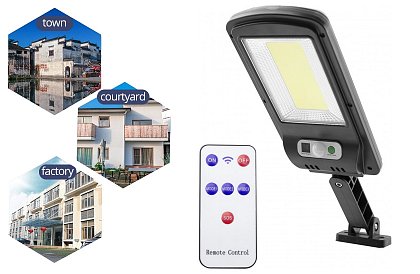ENTAC - Lampă solară COB LED 5W, telecomandă și senzor de mișcare