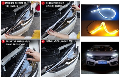 Benzi flexibile RGB LED, pentru mașini - semnalizatoare dinamice - lumini de circulație pe timp de zi - cu telecomandă