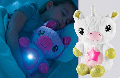 Unicorn din pluș, cu proiector de stele - Unicorn 35 cm