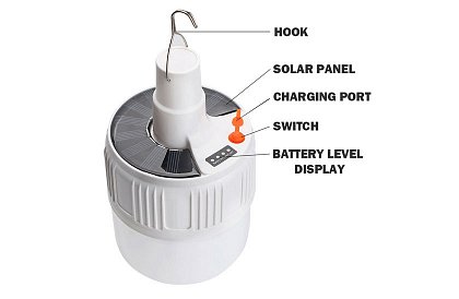 Lanternă solară de camping, reîncărcabilă - 5 moduri de iluminare