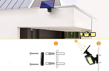 Lampă solară cu 171 LED-uri COB și cu senzor de mișcare