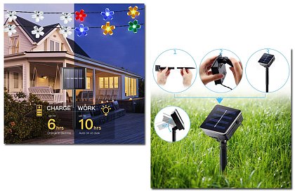 Instalație luminoasă solară decorativă, pentru exterior, cu 40 de LED-uri – Lights Flowers