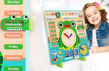 Calendar interactiv din lemn pentru copii - Broască