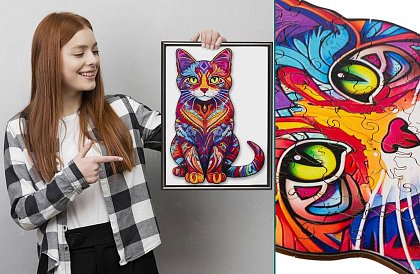 Puzzle din lemn pisică - 130 piese - 38 x 24 cm