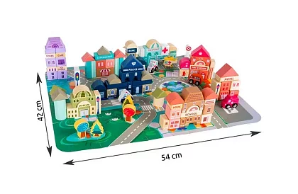 Căsuțe din lemn – Oraș 115 piese cu bază