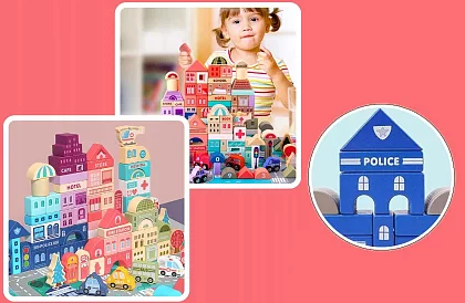 Căsuțe din lemn – Oraș 115 piese cu bază