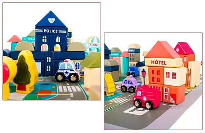 Căsuțe din lemn – Oraș 115 piese cu bază