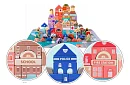 Căsuțe din lemn – Oraș 115 piese cu bază