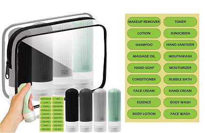 Flacoane de călătorie pentru avion – set cu gentuță cosmetică