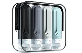 Flacoane de călătorie pentru avion – set cu gentuță cosmetică