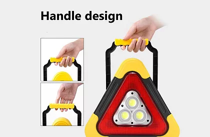 Triunghi reflectorizant LED cu lanternă, powerbank și încărcare solară