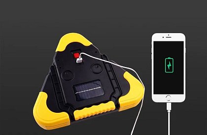 Triunghi reflectorizant LED cu lanternă, powerbank și încărcare solară