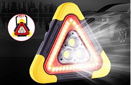 Triunghi reflectorizant LED cu lanternă, powerbank și încărcare solară