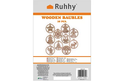 Decorațiuni de Crăciun din lemn – set de 10 bucăți cu sfoară